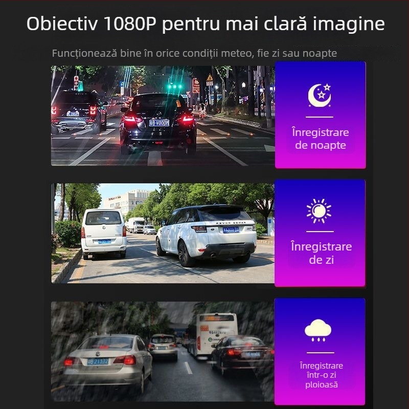 Camera auto de bord 360° cu obiective duale față-spate, 1080P, vedere pe timp de noapte, unghi de vizualizare 170°