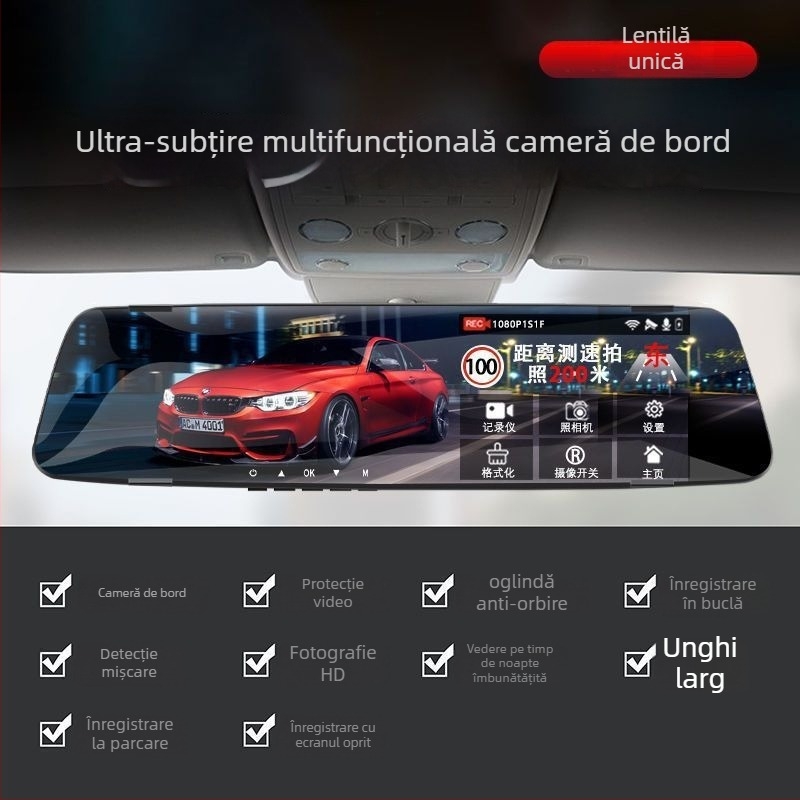 Camera auto de bord 360° cu obiective duale față-spate, 1080P, vedere pe timp de noapte, unghi de vizualizare 170°