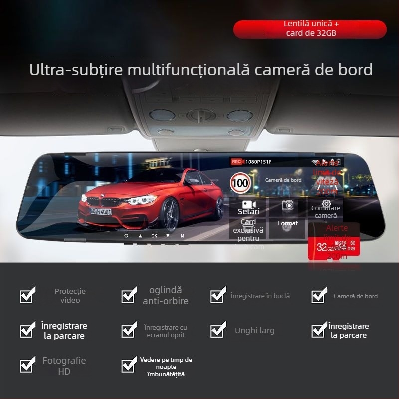 Camera auto de bord 360° cu obiective duale față-spate, 1080P, vedere pe timp de noapte, unghi de vizualizare 170°