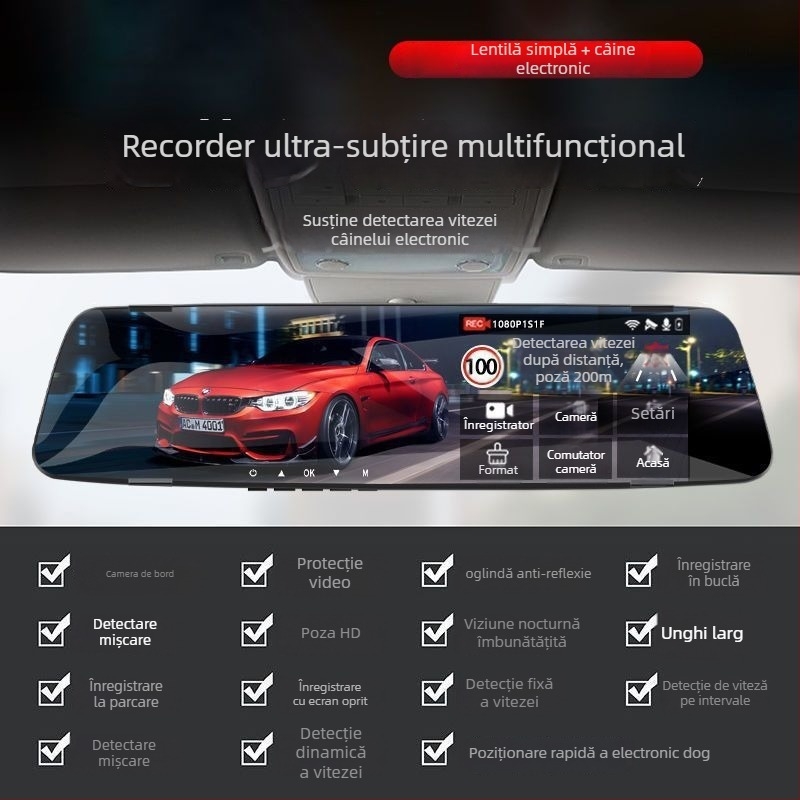 Camera auto de bord 360° cu obiective duale față-spate, 1080P, vedere pe timp de noapte, unghi de vizualizare 170°