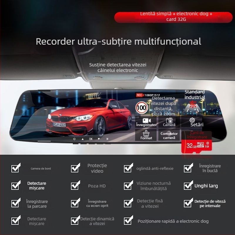 Camera auto de bord 360° cu obiective duale față-spate, 1080P, vedere pe timp de noapte, unghi de vizualizare 170°