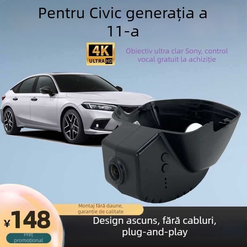 Dash cam pentru Honda Civic Xingyu, fără fir, 2160p, unghi de vedere 170°, înregistrare duală, montaj ascuns, 11-a generație