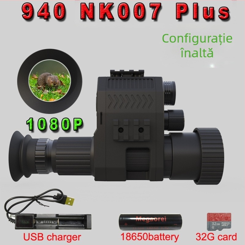 Telescop pentru vedere nocturnă infraroșu, mărire 1–4×, obiectiv 12/16 mm, distanță de vizibilitate 100–400 m, tensiune de funcționare 3.7V, greutate 0.295 kg