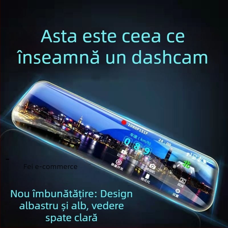 Oglindă retrovizoare cu DVR – înregistrare duală față-spate, 1080p, unghi de filmare 100°, vizibilitate nocturnă, monitorizare parcare