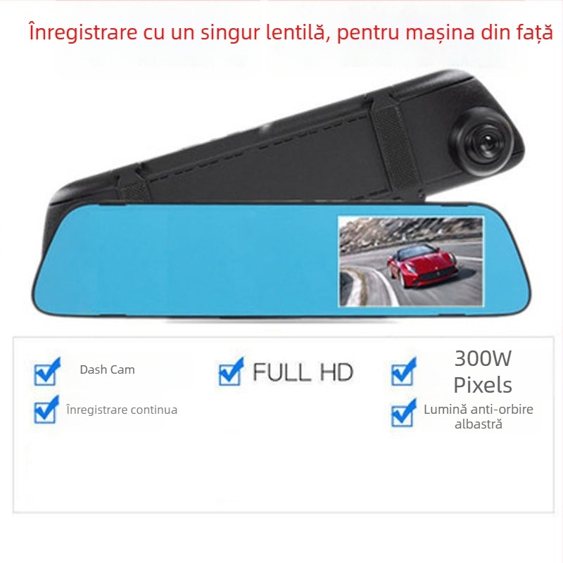 Oglindă retrovizoare cu DVR – înregistrare duală față-spate, 1080p, unghi de filmare 100°, vizibilitate nocturnă, monitorizare parcare