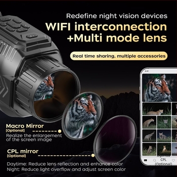 Dispozitiv infraroșu de vedere nocturnă cu WiFi, simulări de sunete ale animalelor, înregistrare pe ecran, 28x mărire, obiectiv de 25 mm