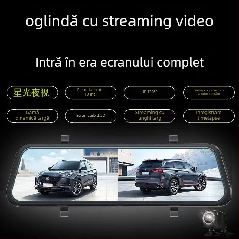 Dash cam auto cu obiectiv dublu, ecran complet, unghi 170°, senzor 5MP, înregistrare în buclă până la 64GB TF card, vizionare de noapte HD