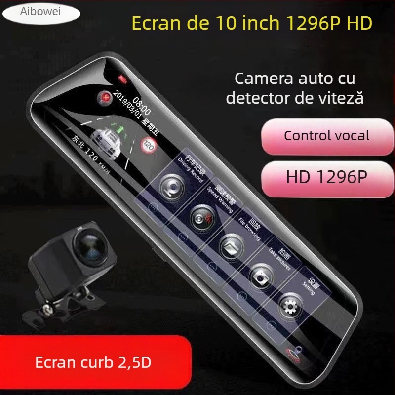 Dash cam auto cu obiectiv dublu, ecran complet, unghi 170°, senzor 5MP, înregistrare în buclă până la 64GB TF card, vizionare de noapte HD