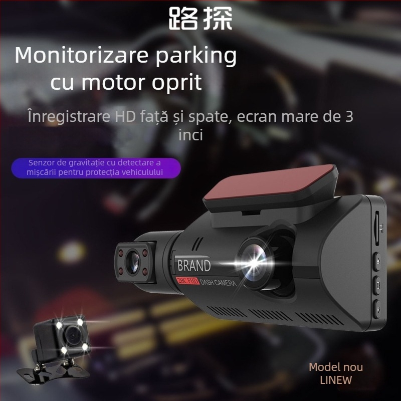F7 Cameră auto duală față-spate - 1080p viziune de noapte, unghi 170°, ecran LCD 3,0 inch