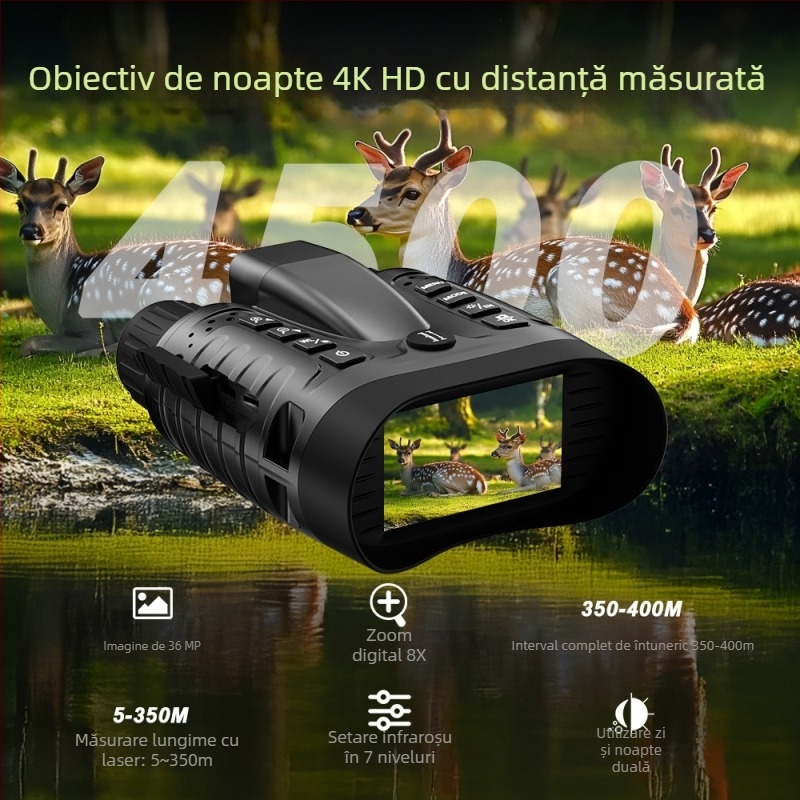 Dispozitiv de vedere nocturn infraroșu cu cameră 4K, zoom digital 8x, măsurare distanță 350 m, baterie 4500 mAh