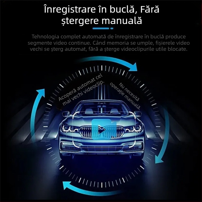 DVR auto cu GPS, obiectiv dual, unghi de vizualizare 140°, suport până la 128GB TF card, înregistrare în buclă
