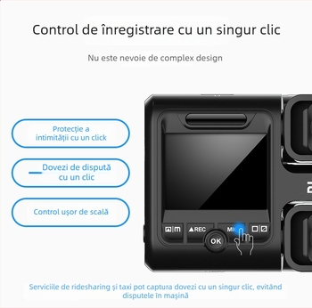 Dash cam cu două lentile, HD noapte, unghi 170°, fără fir, monitorizare parcare 24 de ore