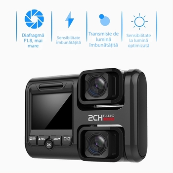 Dash cam cu două lentile, HD noapte, unghi 170°, fără fir, monitorizare parcare 24 de ore