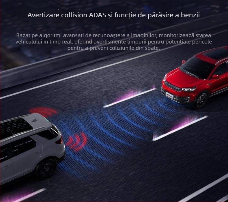 Dash cam cu două lentile, HD noapte, unghi 170°, fără fir, monitorizare parcare 24 de ore