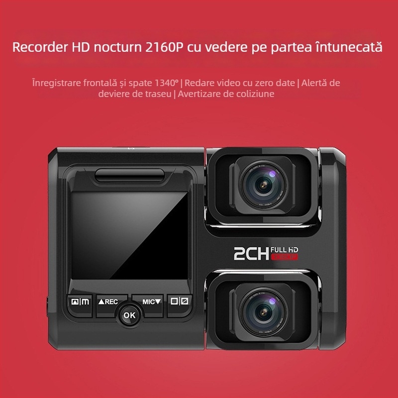 Dash cam cu două lentile, HD noapte, unghi 170°, fără fir, monitorizare parcare 24 de ore