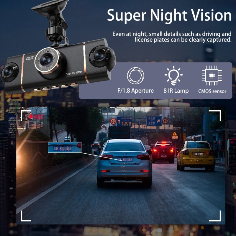 Dash Cam auto cu 4 canale, WiFi, 1080p, vedere nocturnă cu infraroșu, monitorizare parcare și imagine de recul