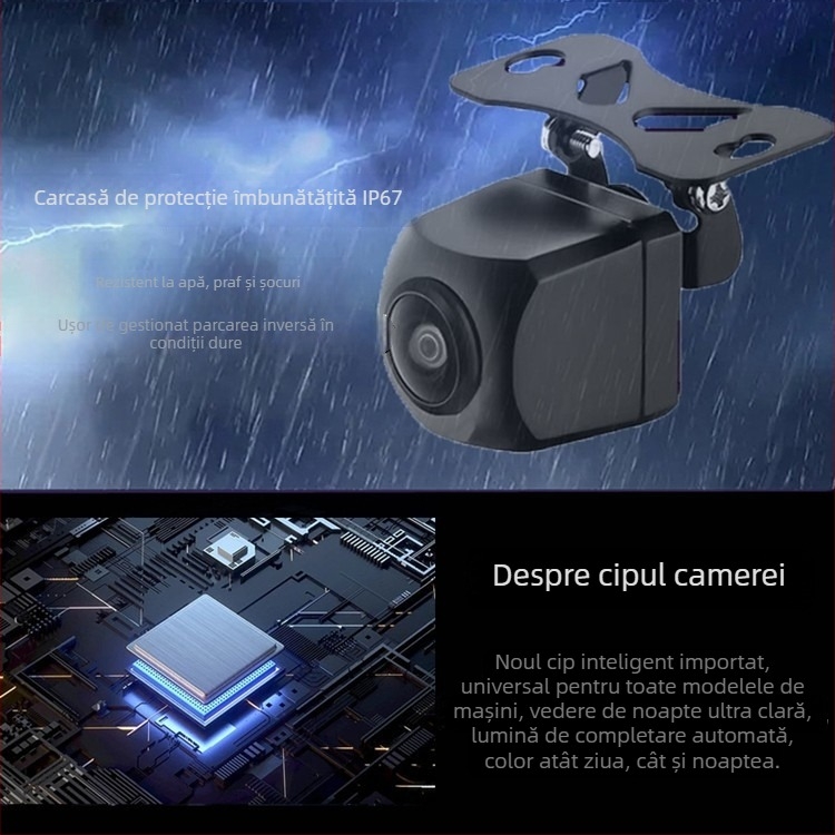 Beacon Road Cameră pentru vizualizare din spate - unghi 170°, 1080p, F1.6, Vedere de noapte, pentru montaj pe parbrizul din spate sau carcasa lampii plăcii