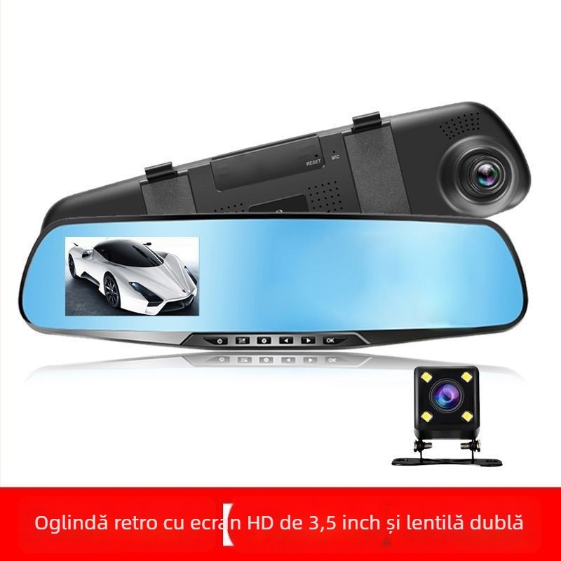 Camera de bord cu viziune de noapte, înregistrare față și spate, 1080P, unghi de vizualizare 170°, ecran tactil de 3,5 inch, WiFi