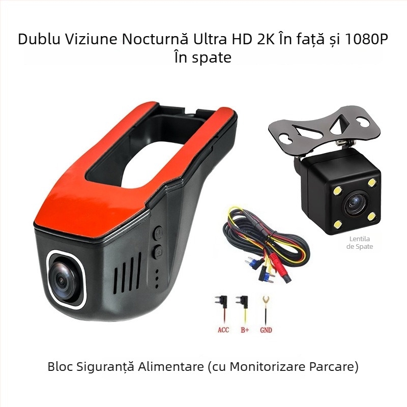 Camera auto cu dublu obiectiv, 1080p, unghi 170°, WiFi, monitorizare parcare