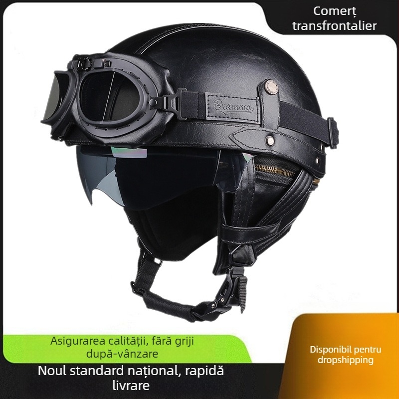 BRAMMO cască jumătate ABS pentru motocicletă – stil retro, pentru adulți, patru anotimpuri, potrivită pentru călătorii, certificat 3C