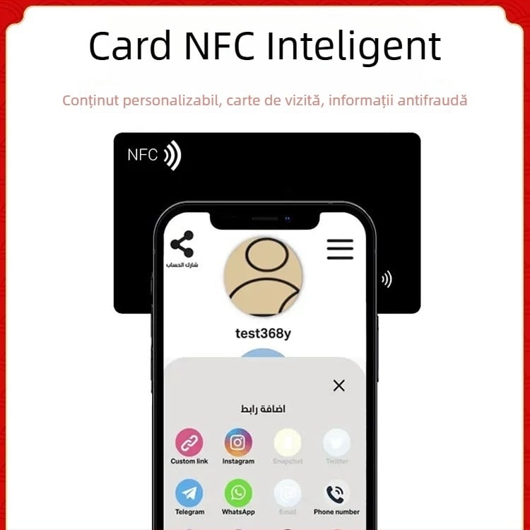 Cardă de afaceri NFC/RFID, fără contact, 144 octeți de stocare, 100000 cicluri de ștergere, interval de temperatură -25°C până la 75°C