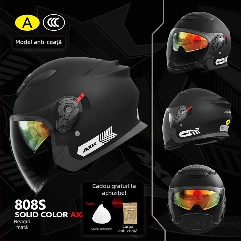 AXK Cască motocicletă 3/4 ABS pentru motociclete electrice, certificat 3C Gb811-2022a, potrivit pentru toate sezoanele