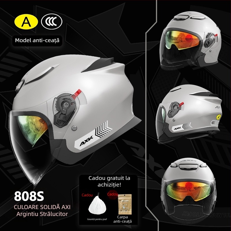 AXK Cască motocicletă 3/4 ABS pentru motociclete electrice, certificat 3C Gb811-2022a, potrivit pentru toate sezoanele