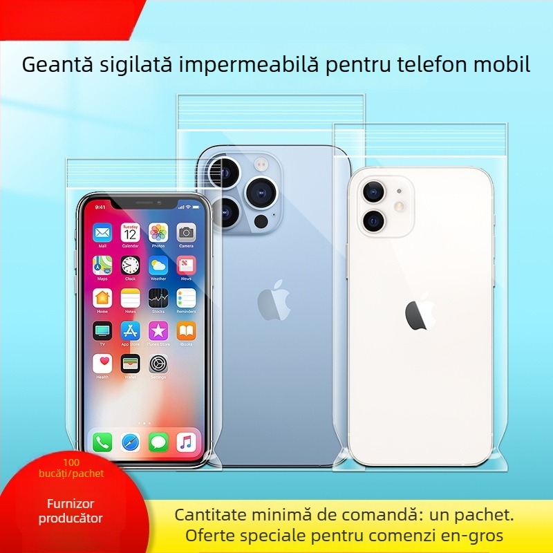 Sac de protecție impermeabil pentru telefonul mobil, compatibil cu ecran tactil, pentru utilizare în exterior, design îngroșat anti-umezeală, pungă PE cu sigilare automată, lungimea sigilării 1–1,5 cm