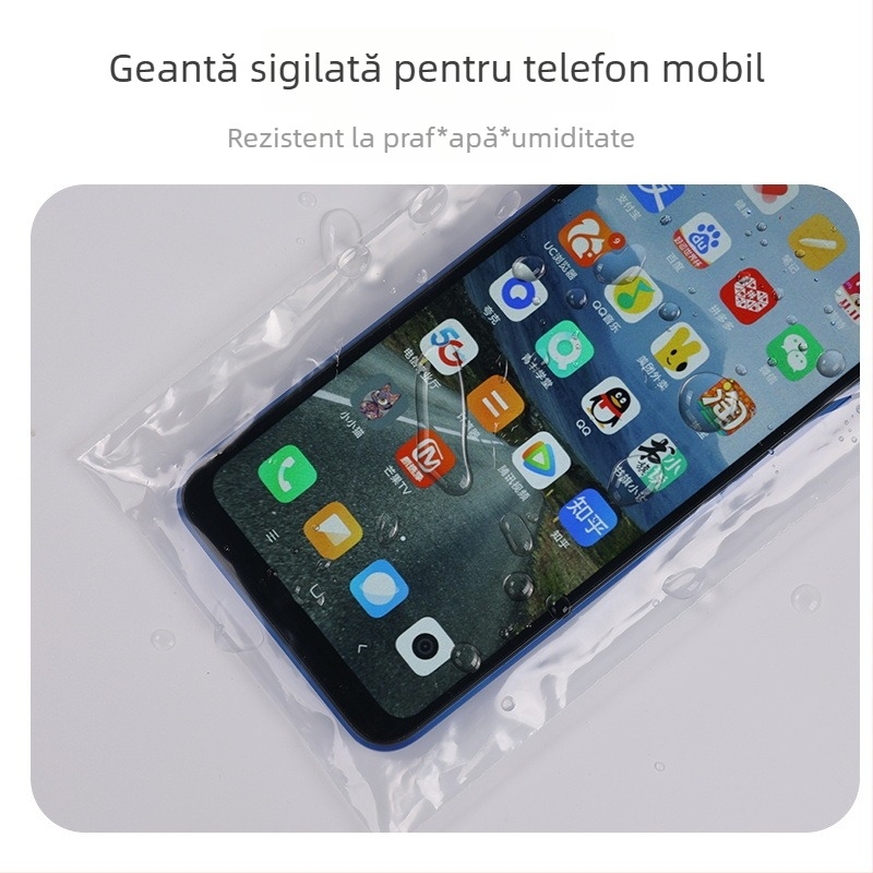 Sac de protecție impermeabil pentru telefonul mobil, compatibil cu ecran tactil, pentru utilizare în exterior, design îngroșat anti-umezeală, pungă PE cu sigilare automată, lungimea sigilării 1–1,5 cm