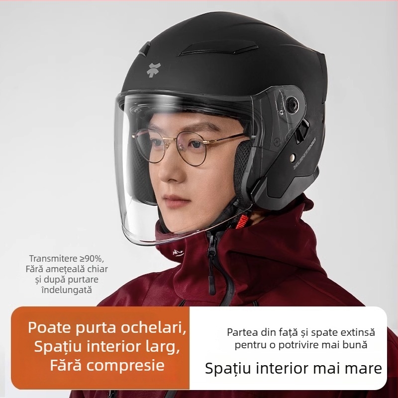 Casca pentru motocicletă 3/4, ABS, certificat 3C, iarnă caldă, pentru vehicule electrice