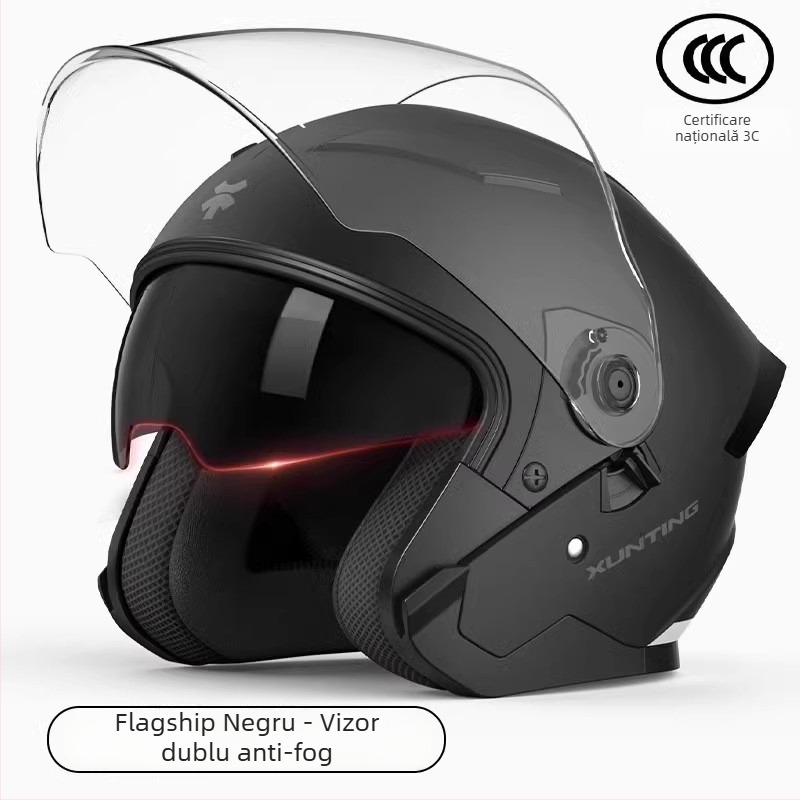 Casca pentru motocicletă 3/4, ABS, certificat 3C, iarnă caldă, pentru vehicule electrice