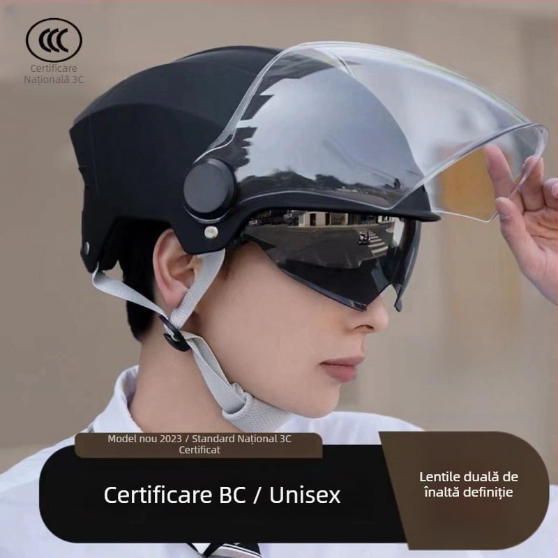 Cască pentru vehicule electrice, cu vizor dublu, respirabilă, unisex, protecție solară de vară, siguranță pe tot sezonul