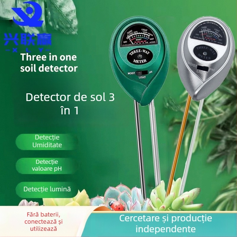 Detector de sol în trei pentru umiditate, pH și nutrienți – model Three in One, marca Xing Lian Win, pentru grădină, cultivarea florilor și plante în ghivece, 91 g.