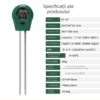 Sistem de testare a solului 3 în 1: senzor de umiditate a solului și senzor pH, model ST-01, precizie 0.1