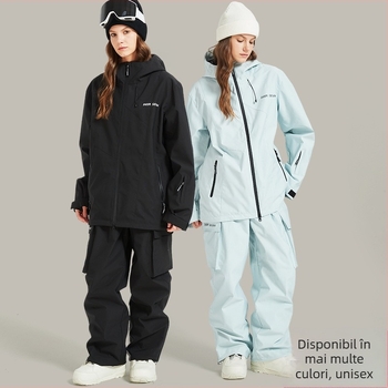 Set de haine de schi pentru femei și unisex, impermeabil, respirabil, cald, rezistent la vânt (Impermeabil 10000 mm; țesătură Oxford; căptușeală poliester; umplutură poliester)