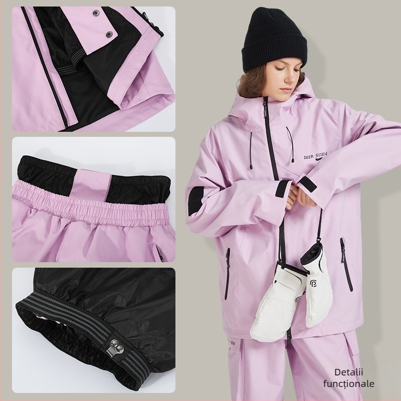 Set de haine de schi pentru femei și unisex, impermeabil, respirabil, cald, rezistent la vânt (Impermeabil 10000 mm; țesătură Oxford; căptușeală poliester; umplutură poliester)