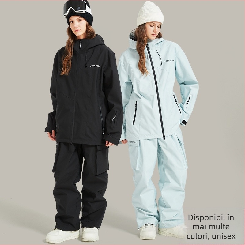 Set de haine de schi pentru femei și unisex, impermeabil, respirabil, cald, rezistent la vânt (Impermeabil 10000 mm; țesătură Oxford; căptușeală poliester; umplutură poliester)
