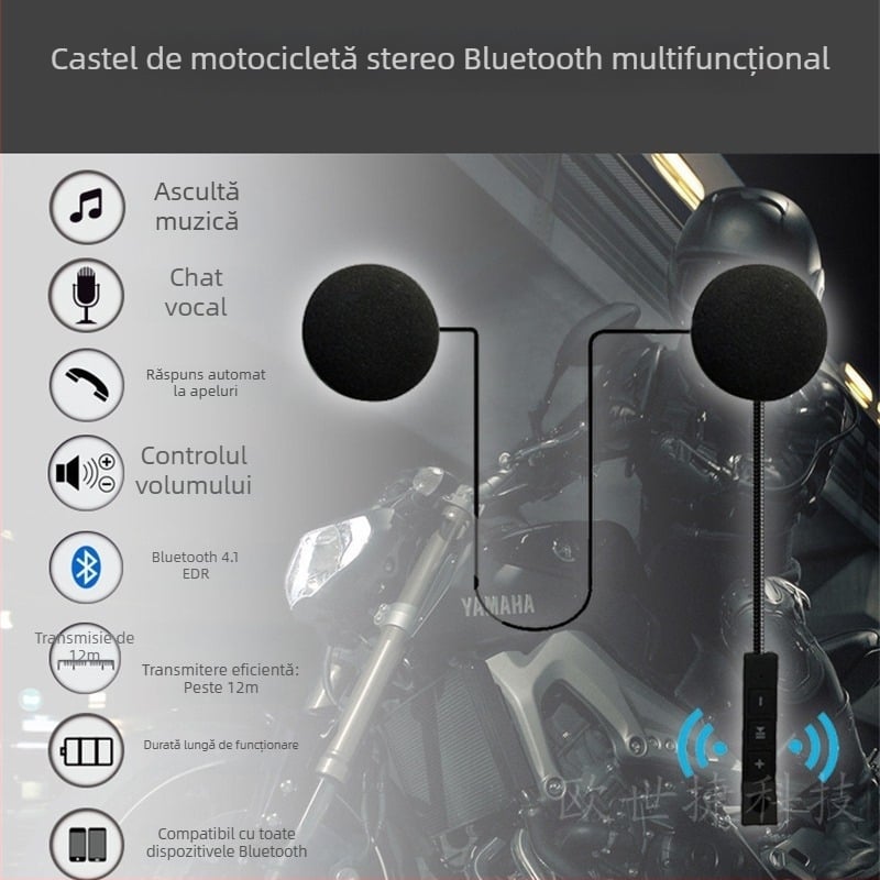 Headset Bluetooth pentru cască de motocicletă, sunet stereo, montat pe cască, Bluetooth 5.0, rază de 10 m, autonomie 4–8 ore