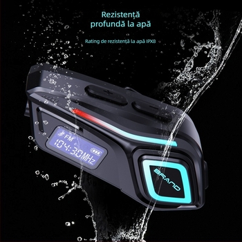 Cască Bluetooth pentru cască de motocicletă cu intercom — Bluetooth 5.0, rază 10 m, sunet stereo, autonomie baterie 40 h