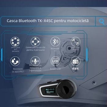 Intercom pentru cască de motocicletă TK-X4SC, rază 100 m, Bluetooth 5.0, baterie 40 h, impermeabil și rezistent la praf