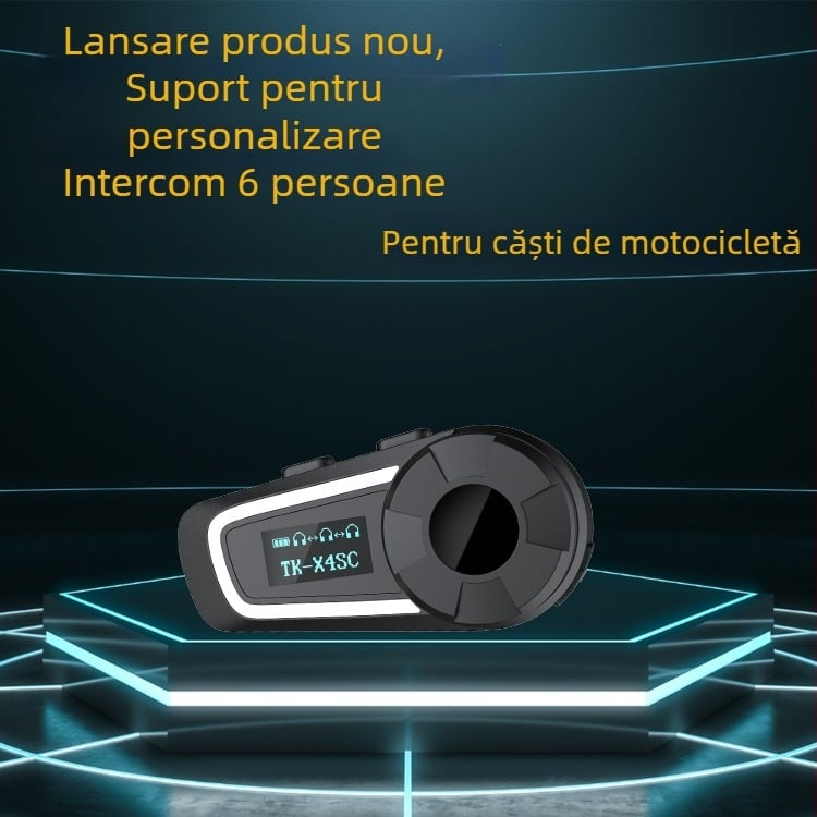 Intercom pentru cască de motocicletă TK-X4SC, rază 100 m, Bluetooth 5.0, baterie 40 h, impermeabil și rezistent la praf