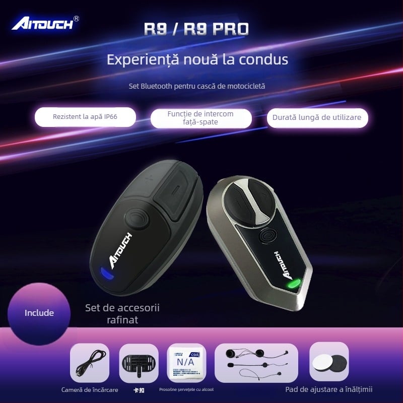 Casca de motocicletă Bluetooth – Rezistentă la apă, Intercom, Distanța de transmisie 10 m, Bluetooth 1.1, Durata de viață a bateriei 300