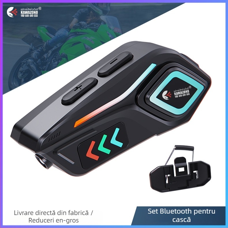 Casca de motocicletă headset cu intercom și muzică - Fără fir, impermeabil, 40h baterie, Bluetooth 5.4, rază 10 m, stereo bilateral