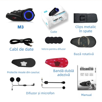 Casca Bluetooth Maxto M3: intercom pentru 6 persoane, rază 1000 m, rotire la 360°, Bluetooth 5.0, autonomie 36 h