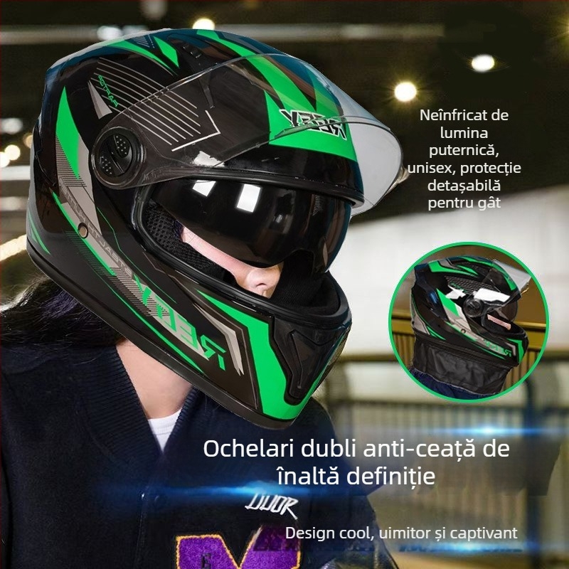 Cască de motocicletă AWN full-face, material PP, vizor dublu, pentru toate anotimpurile, CE certificat