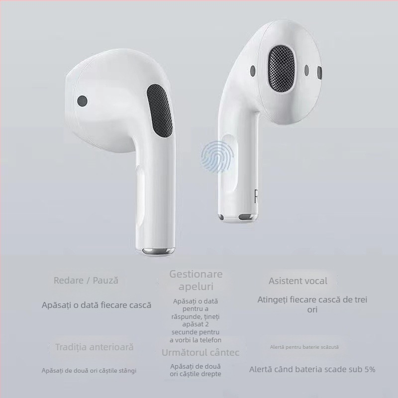 Căști Bluetooth TWS in-ear, IPX4, rază 15 m, Bluetooth 5.4, autonomie 4–8 h, stereo