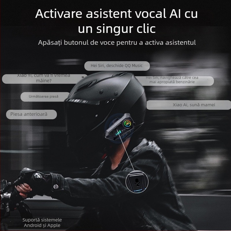 Interfon pentru cască Y10 Bluetooth, rază de 10 m, Bluetooth 5.0, stereo, dual-channel