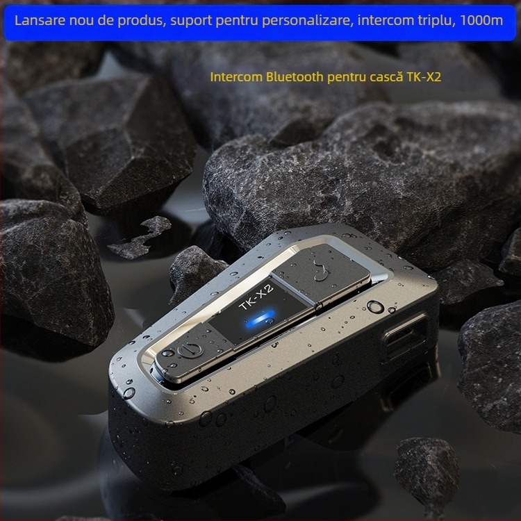 TK-X2 model privat headset pentru cască de motocicletă cu intercom — rază 1000 m, Bluetooth 5.0, impermeabil, rezistent la praf, stereo pentru ambii