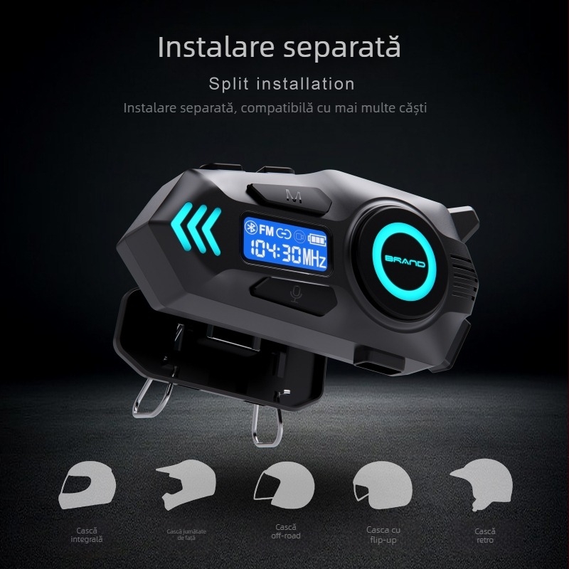 K09 Intercom în timp real pentru cască Bluetooth, headset pentru motocicletă, cu durată lungă a bateriei
