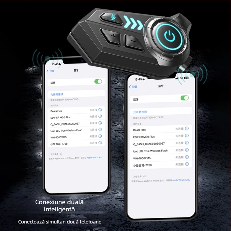 Cască Bluetooth pentru motocicliști — impermeabilă, autonomie mare a bateriei, microfon încorporat, intercom pentru căști full-face